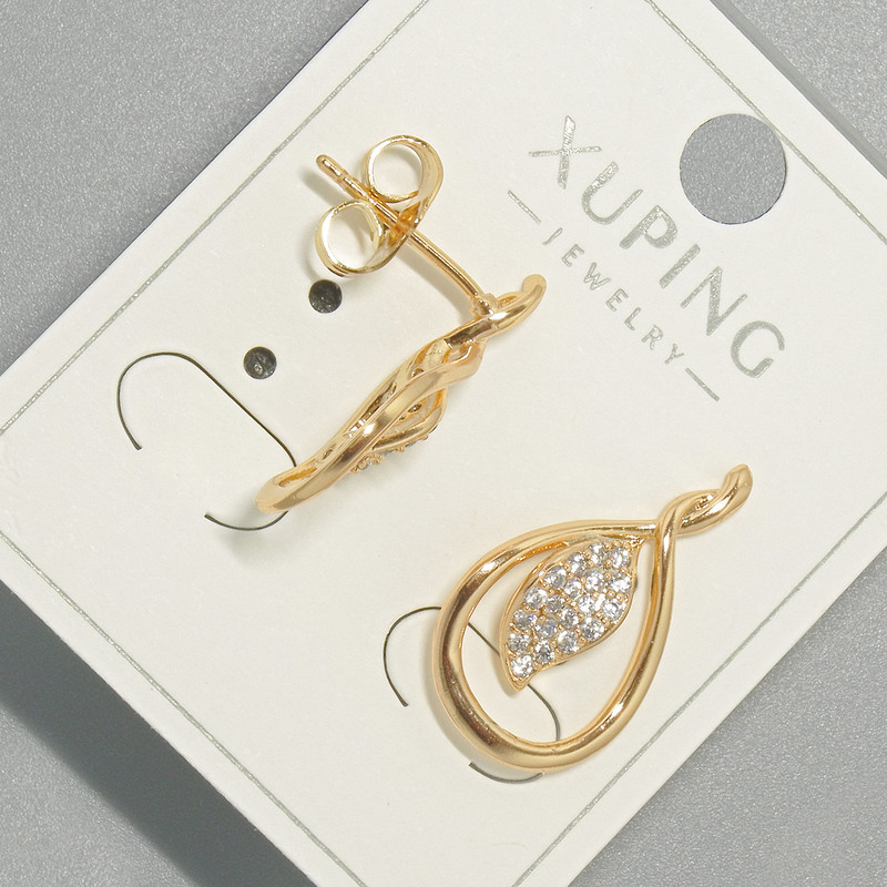 Boucles d'oreilles puces Xuping avec strass blancs, diamètre 12 x 21 mm ± dorure 18K
