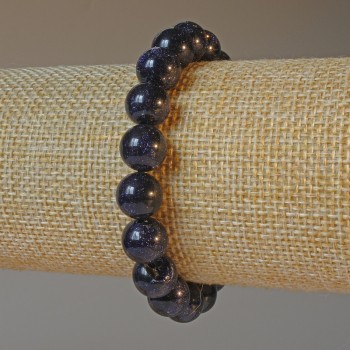 Bracelet Aventurine Bleu Sable Nuit du Caire (synthétique) perles lisses, diamètre 10 mm, longueur 18 cm +/- (élastique)