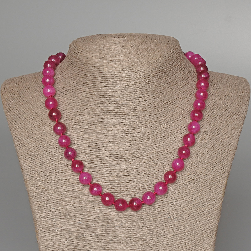 Collier en tourmaline rose framboise, boules lisses de 10 mm, longueur environ 47 cm
