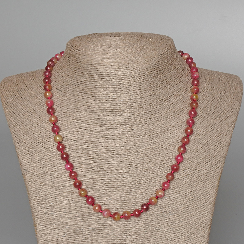 Collier en tourmaline multicolore, perles facettées, diamètre environ 6,5 mm, longueur 49 cm