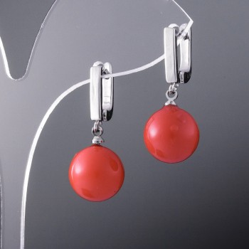 Boucles d'oreilles «Élégante Majorque», boule orange de 12 mm, crochet