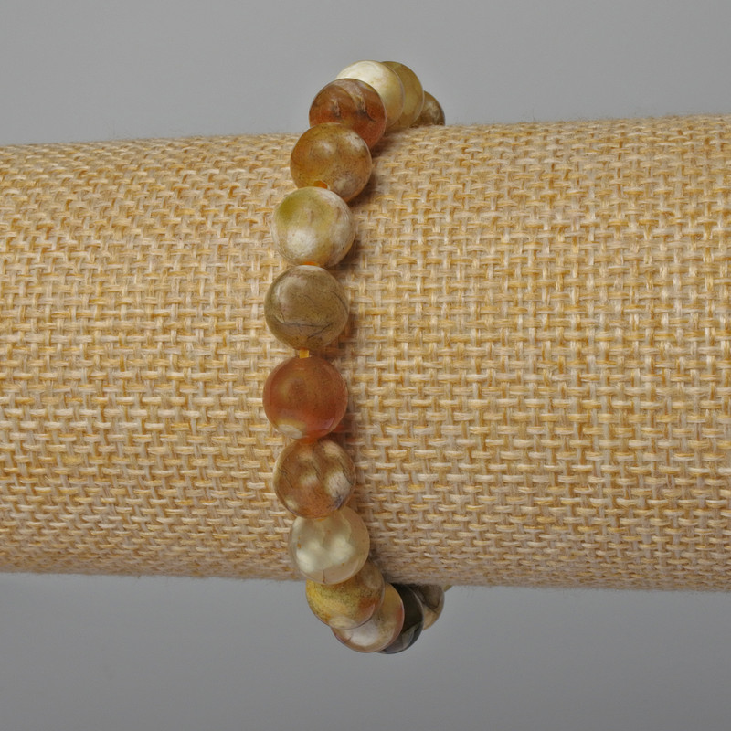 Bracelet en agate jaune, billes lisses de 8 mm de diamètre, longueur 18 cm ± (élastique)