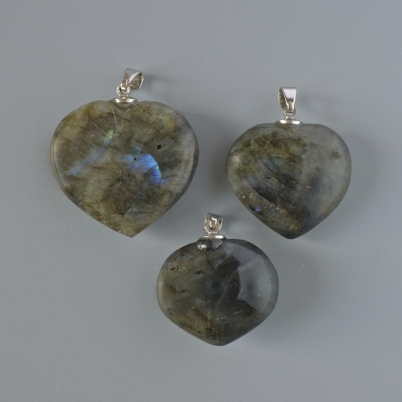 Pendentif Cœur en labradorite naturelle, diamètre assorti 32×36 mm+