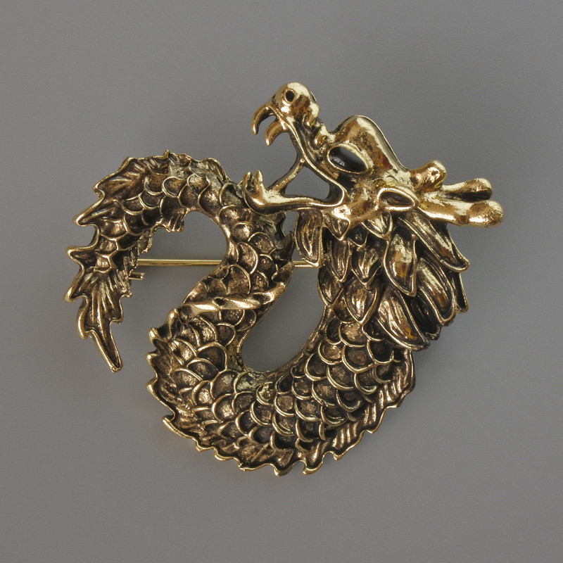 Broche-pendentif Dragon doré métal 42×42 mm