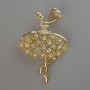 Broche Ballerine aux strass blancs et roses, métal doré 39×54 mm