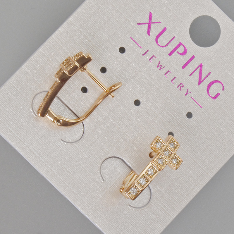 Boucles d'oreilles Xuping «Croix» avec strass blancs, diamètre 17×8 mm, dorure 18K