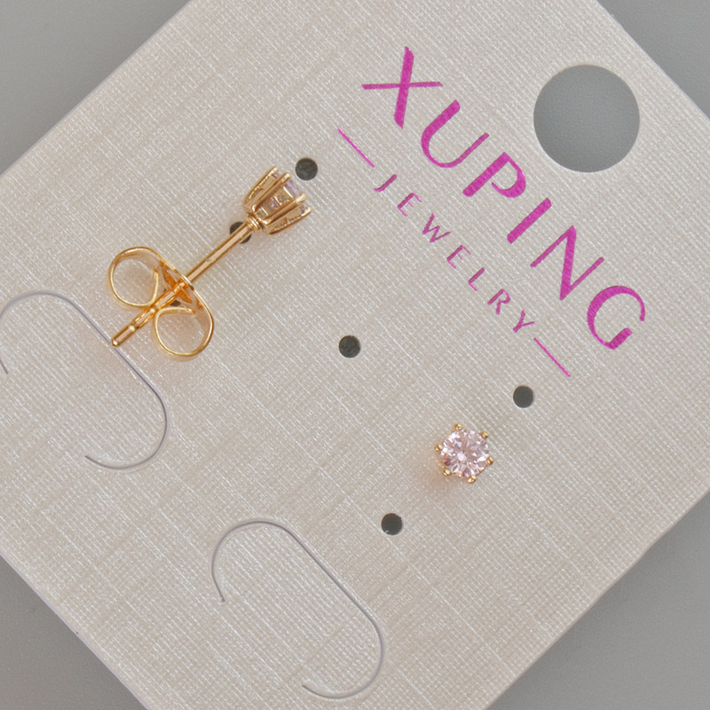 Clous d'oreilles Xuping avec cristal rose, diamètre d'environ 4 mm, dorure 18K