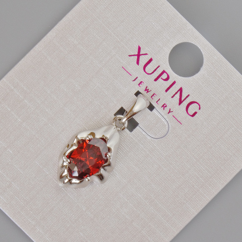 Pendentif Xuping avec cristal rouge, diamètre 24 × 11 mm ±, plaqué rhodié