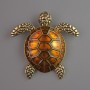 Broche-pendentif Tortue émail orange, métal doré 55×55 mm