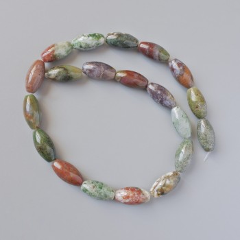 Perles d'agate multicolores, pierre naturelle, ovales, dimensions 10 × 20 mm, longueur 40 cm, sur fil