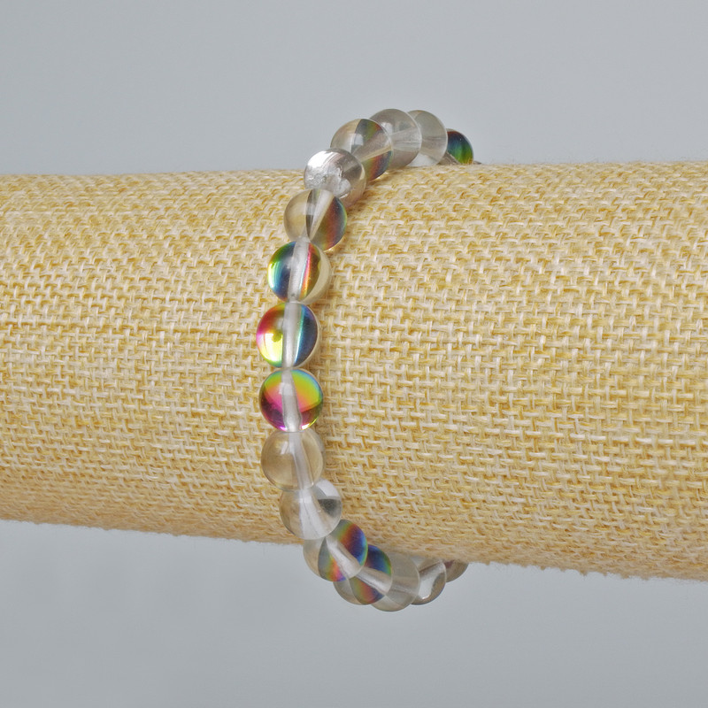Bracelet en verre opalescent caméléon, diamètre 8 mm ±, longueur 18 cm ± (élastique)