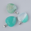Pendentif «Cœur» en agate verte naturelle, diamètre 20 × 20 × 9 mm ±, longueur 28 mm ±