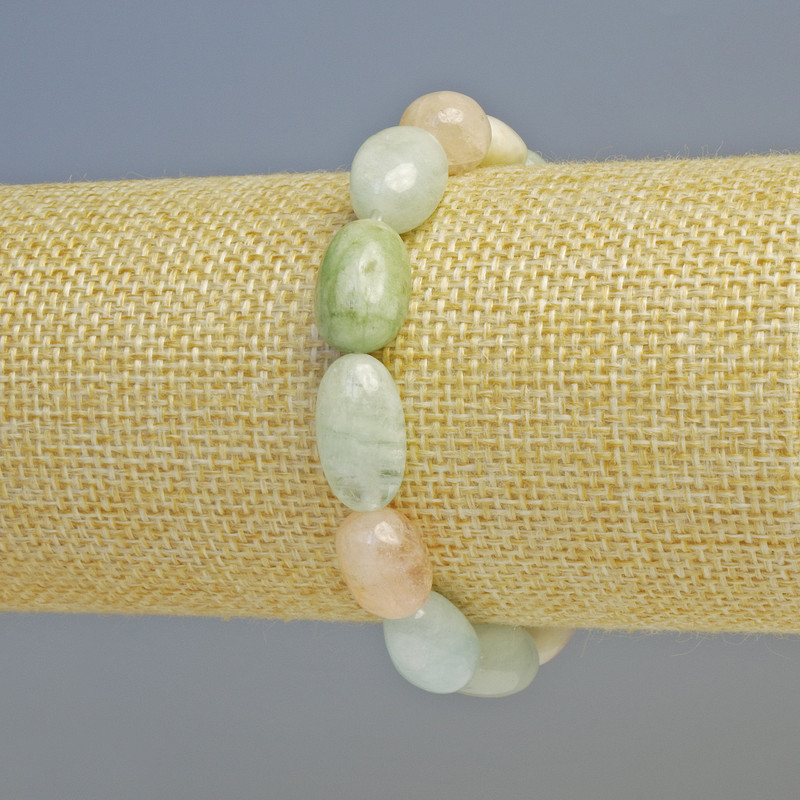 Bracelet en morganite naturelle, perles galetées, diamètre 10×13 mm ± (élastique), longueur 18 cm+