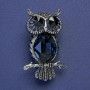 Broche chouette avec cristaux noirs et bleus, couleur argent du métal, 43×26 mm+