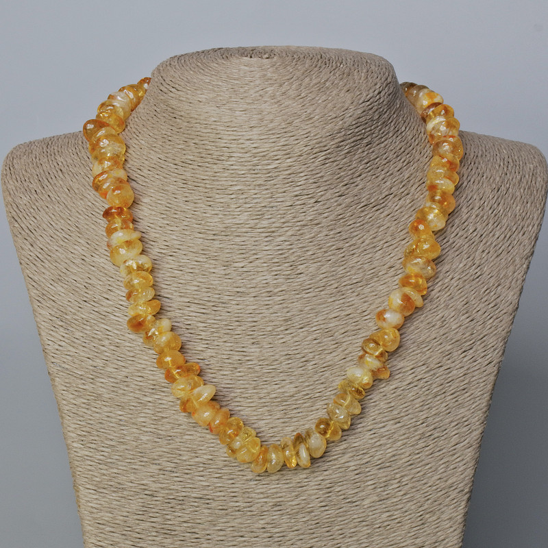 Collier en citrine naturelle, perles taillées, diamètre environ 12×5 mm, longueur 49 cm ±