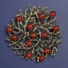 Broche-pendentif « Branches » avec cornaline, métal doré 60 mm+