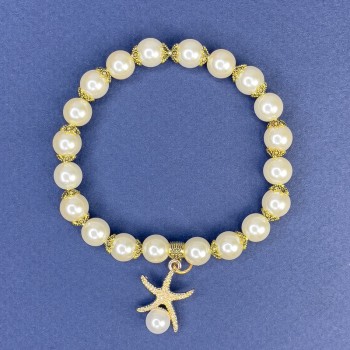 Bracelet Majorque blanc en acrylique, diamètre 8 mm, longueur 113 cm +/-, longueur 18 cm +/- élastique