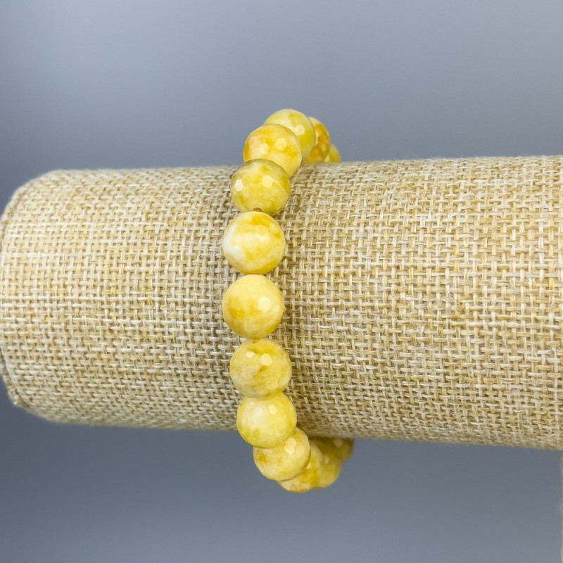 Bracelet en jadeïte, perles facettées de 10 mm, longueur environ 18 cm, élastique