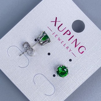 Boucles d'oreilles à clous Xuping avec pierre verte, monture rhodiée « Couronne », 6 mm ±
