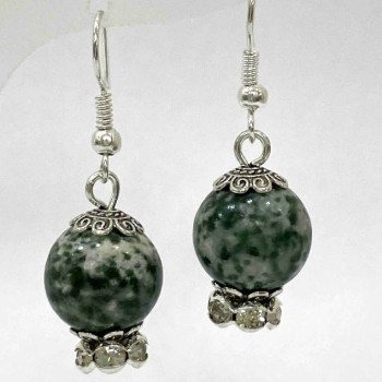 Boucles d'oreilles en agate mousse, perles d'environ 12 mm de diamètre, longueur 36 mm ±