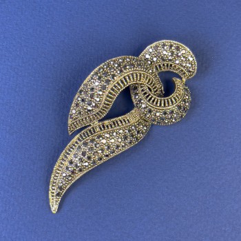 Broche à strass gris, couleur bronze doré métallique, diamètre 78×33 mm +
