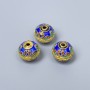 Perle cloisonnée émaillée bleue, diamètre 10×9 mm, trou d'environ 1,8 mm, couleur métal doré, 1 pièce
