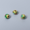 Perle cloisonnée verte et rouge émaillée, diamètre 8×7 mm, trou de 2 mm, couleur dorée du métal, 1 pièce