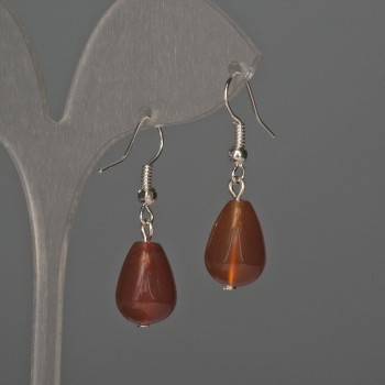 Boucles d'oreilles en cornaline, forme goutte, 10 × 15 mm ±, longueur 35 mm ±