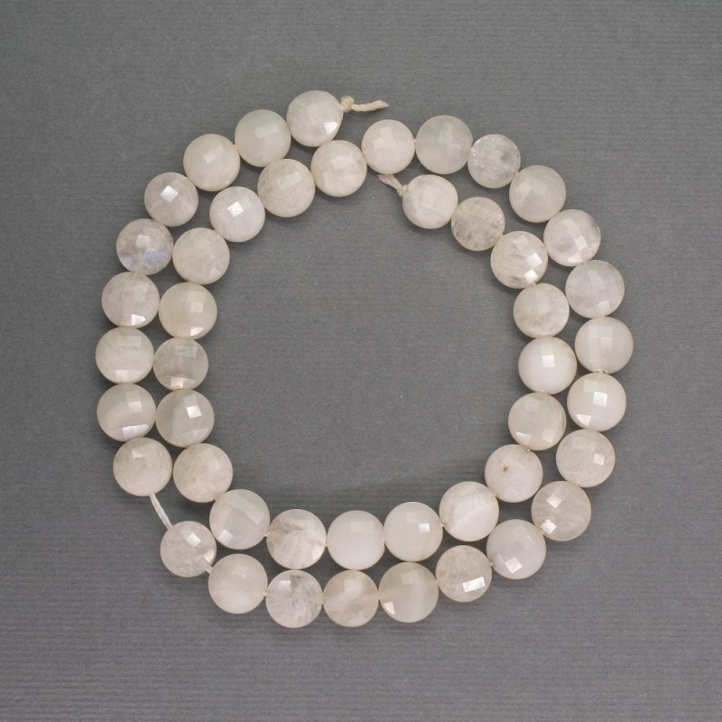Perles d’adulaire naturelles, facettées en forme de pièce, diamètre 8,5 × 5 mm, longueur 38 cm ±