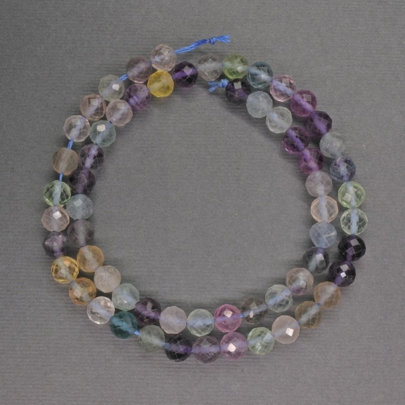 Perles en fluorite naturelle, billes facettées de 6 mm de diamètre, longueur 39 cm ±