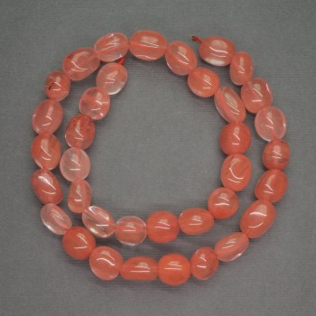 Perles de calcédoine naturelle galetées, diamètre 9 mm, longueur 40 cm
