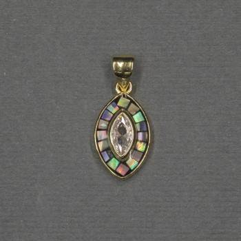 Pendentif avec insert d'haliotis doré, métal doré, 9×15×17×2 mm