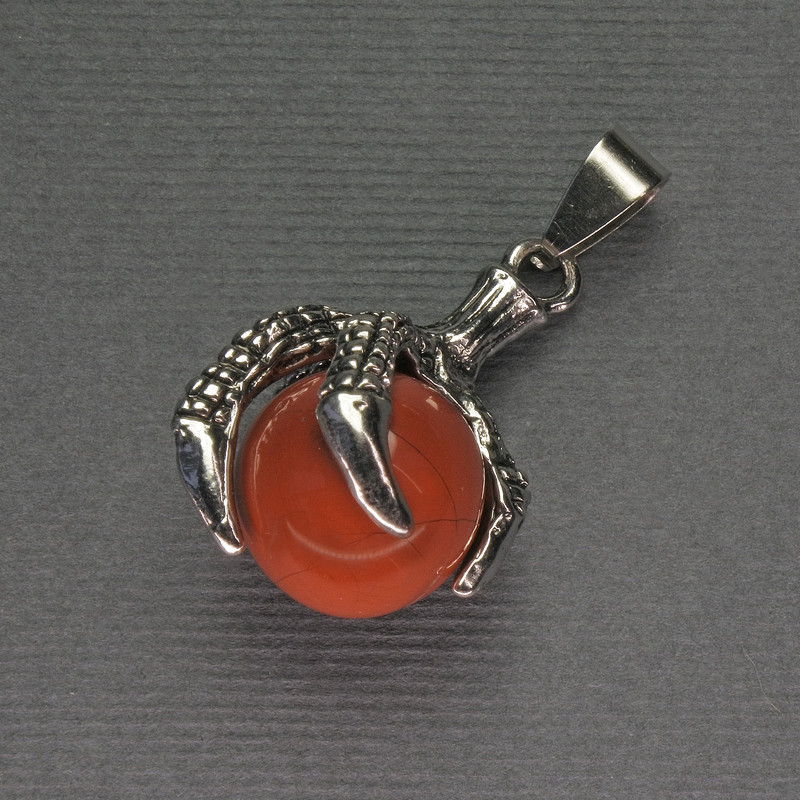 Pendentif jaspe rouge — patte avec boule, 18 × 37 mm +- métal argenté