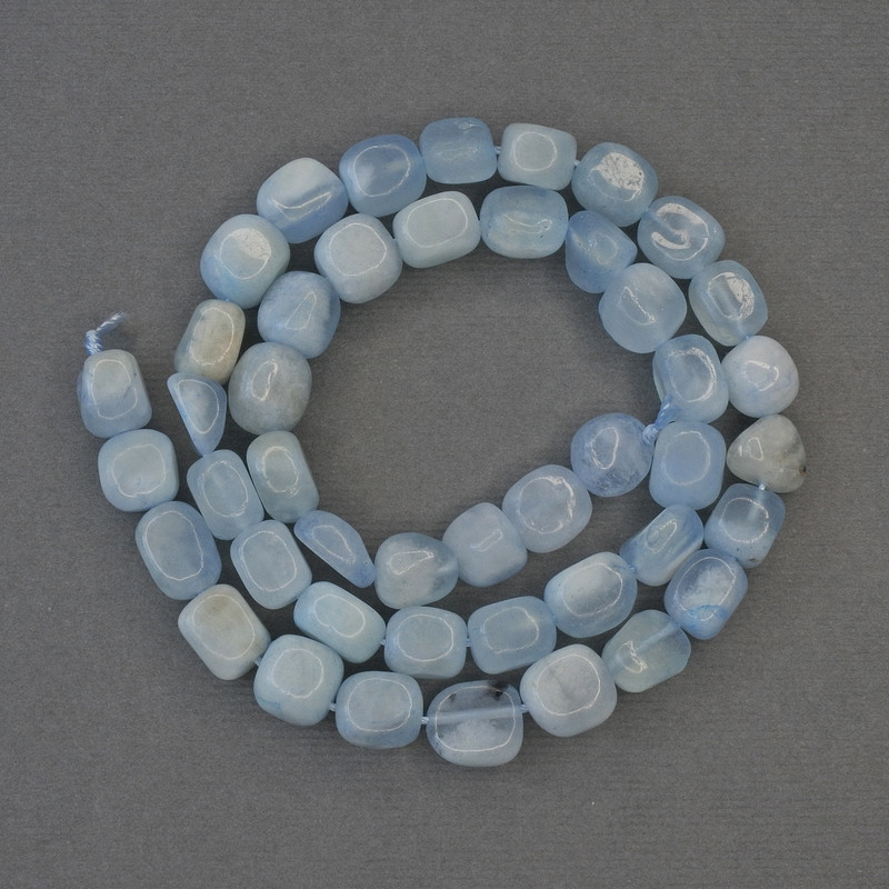 Perles d'aigue-marine galetées, diamètre environ 8 × 7,5 mm, sur fil, longueur environ 41 cm