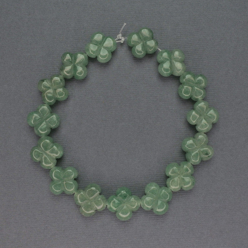 Perles en néphrite naturelle en forme de trèfle, diamètre 14 x 14 mm, longueur 20 cm +/-