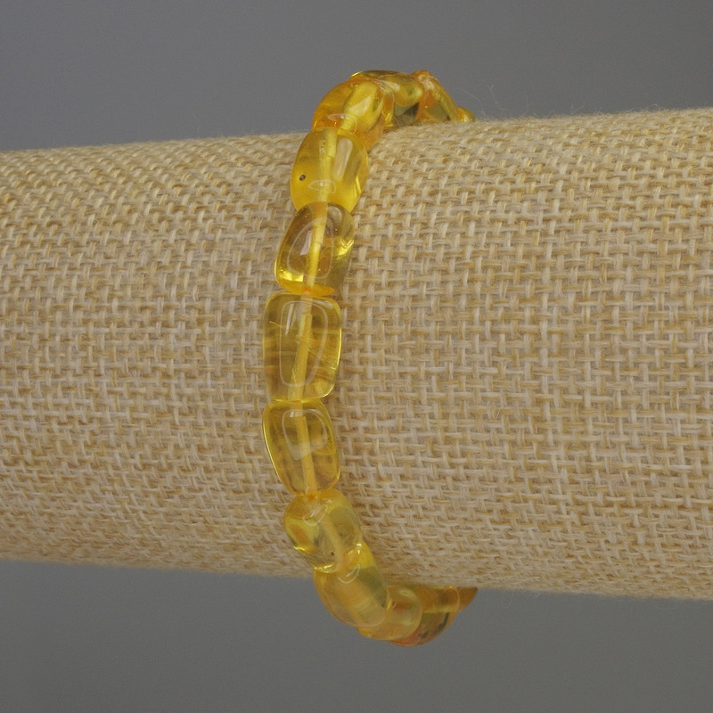 Bracelet en ambre, perles polies 8×8 mm, longueur environ 18 cm, élastique