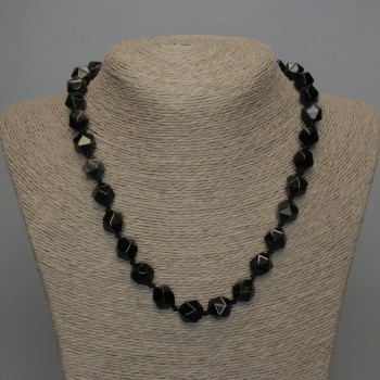 Collier en obsidienne argentée à facettes, diamètre 12 × 11 mm ±, longueur 50 cm ±