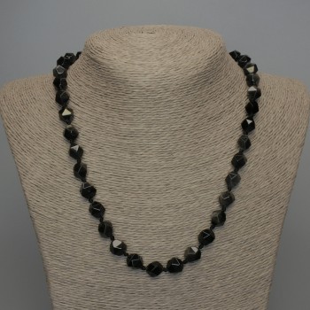 Collier en obsidienne argentée à facettes, diamètre 10 × 9 mm ±, longueur 50 cm ±