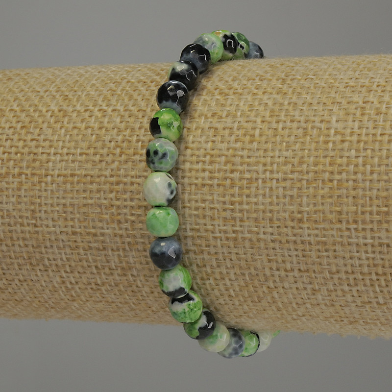 Bracelet en agate facettée, perles rondes 6 mm, longueur 18 cm, élastique