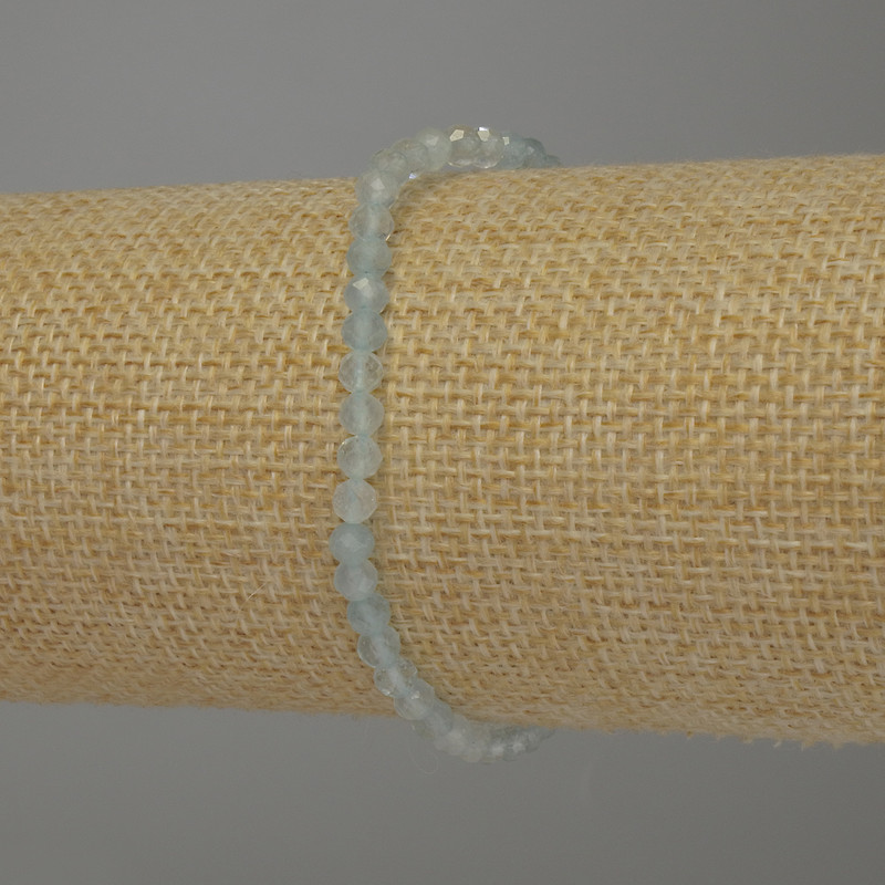Bracelet en aigue-marine, bille facettée, diamètre 4 mm ±, longueur 18 cm ±, élastique
