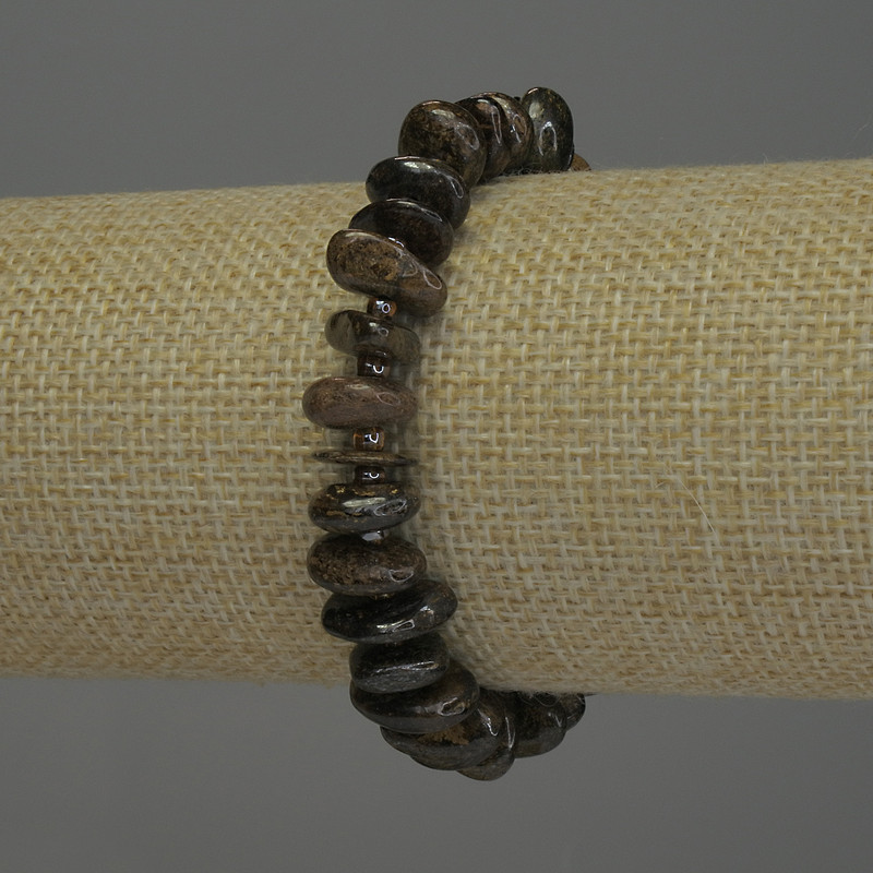 Bracelet en bronzite galetée, diamètre 3,5×10–13 mm ±, 18 cm ±, élastique