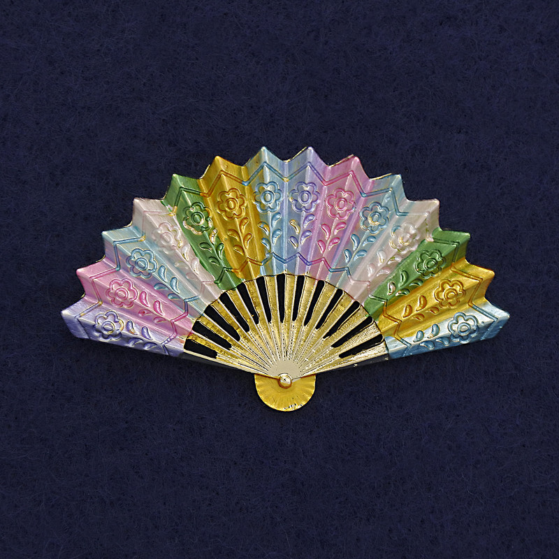 Broche éventail multicolore émaillée métal doré 54×33 mm+