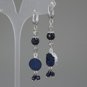 Boucles d'oreilles en aventurine Nuit du Caire – boule facettée 8 mm +-, druzy en acrylique 13 mm +-, longueur 68 mm +-