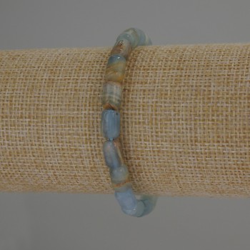 Bracelet en calcite bleu clair cylindrique, diamètre 9×6 mm, longueur environ 18 cm, fil élastique