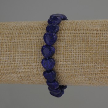 Bracelet en lapis-lazuli en forme de cœur, diamètre 10×10 mm ±, longueur 18 cm élastique