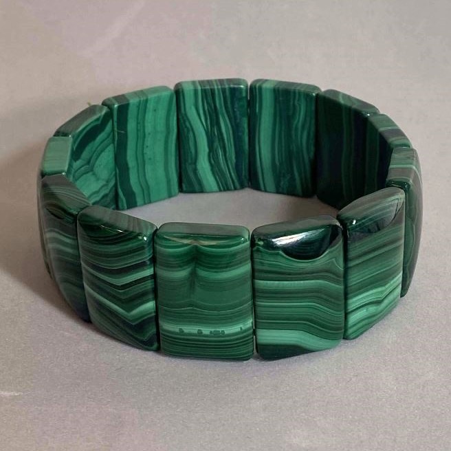 Bracelet en malachite naturelle, maillons 25×17 mm, longueur 18 cm, extensible