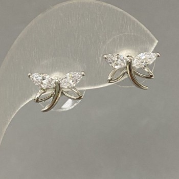 Boucles d'oreilles à clous avec strass blancs, diamètre 10 × 12 mm ± métal argenté