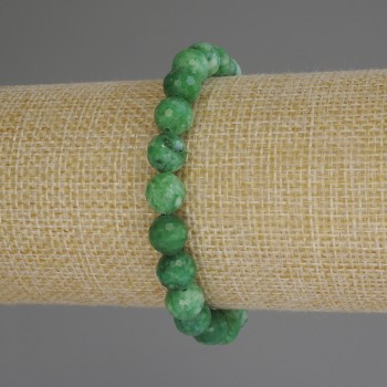Bracelet chrysoprase à boules facettées, diamètre 8 mm environ, longueur 18 cm (élastique)