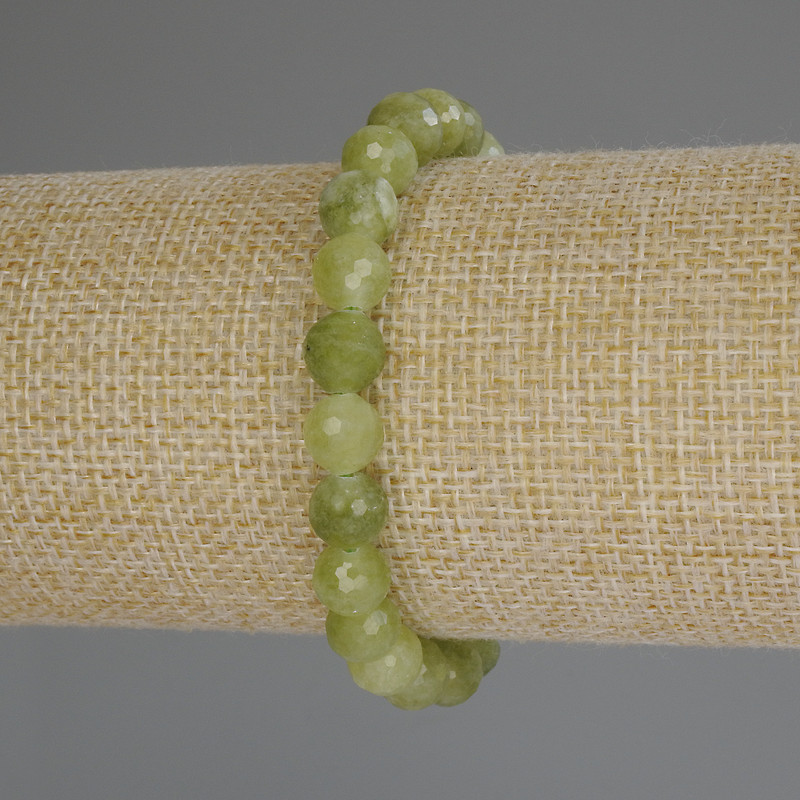 Bracelet en chrysoprase et olivine – billes facettées de 8 mm, longueur 18 cm, élastique