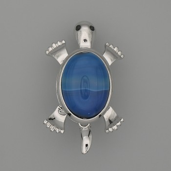 Broche-pendentif Tortue en agate, 52×35 mm ± éléments mobiles, métal argenté